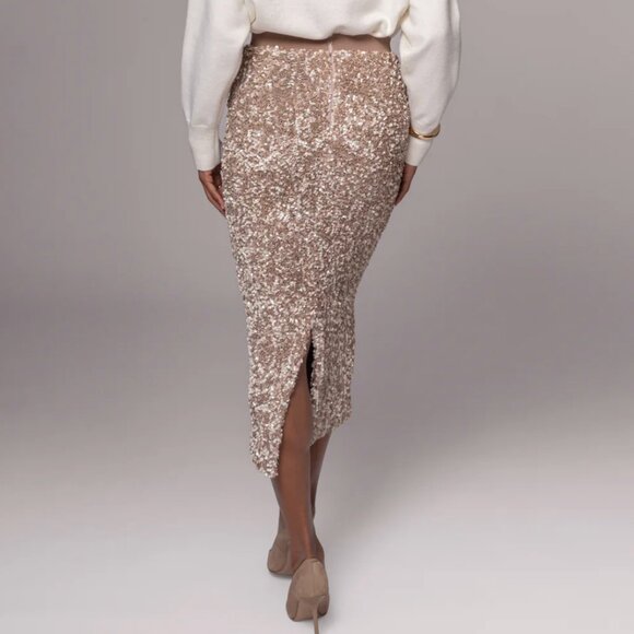JLUXLABEL Taupe Nude Cream Sequin Midi Skirt - Small - Picture 2 of 14